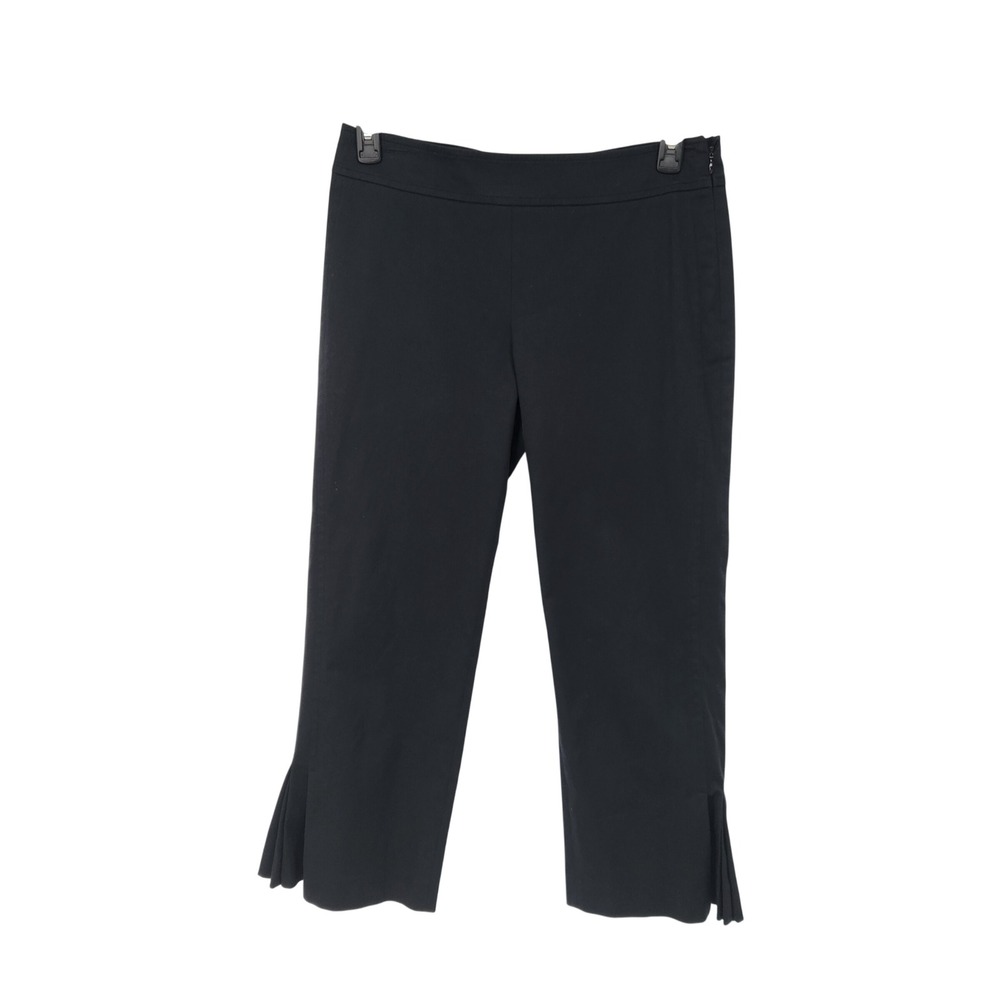 Akris Punto Black Cropped Pleated Hem Side Zip Stretch Cotton Pants Women's 8